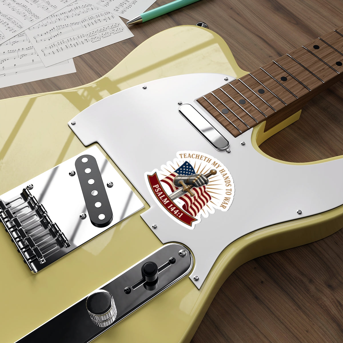 Gauntlet & Flag Psalm 144:1 Die-Cut Sticker