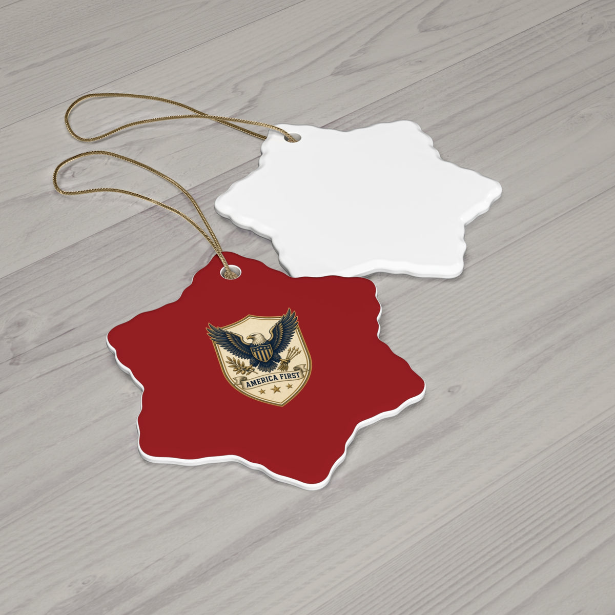 America First Badge Ceramic Christmas Ornament