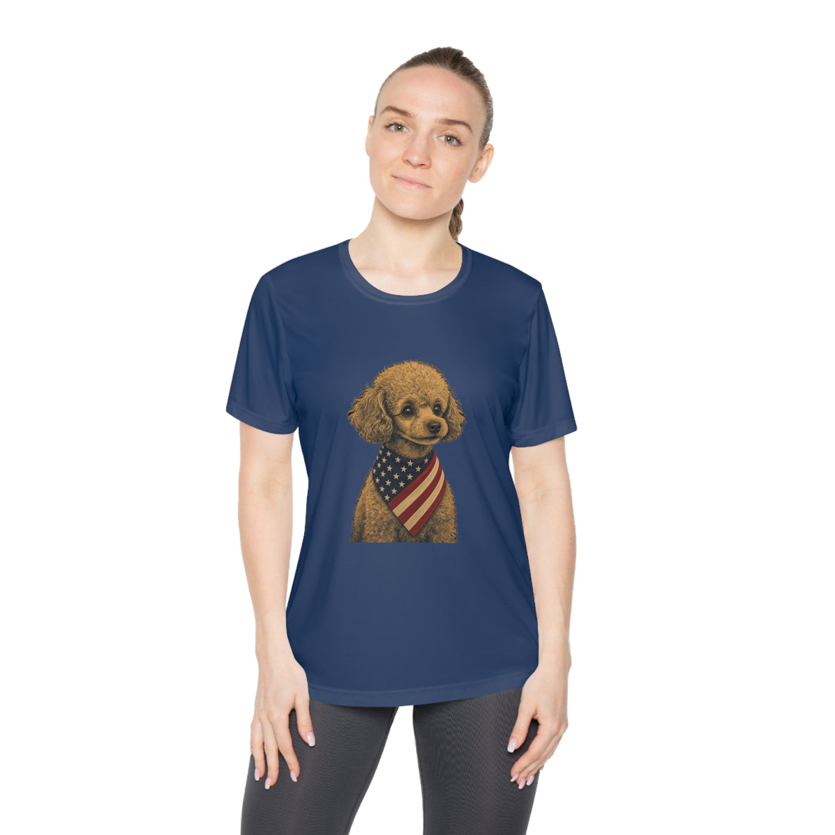 Patriotic Toy Poodle American Flag Bandana Women's Dry-Fit Performance Tee
