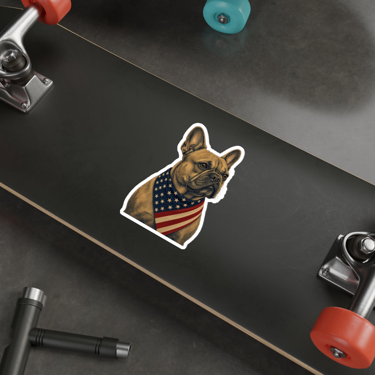Patriotic French Bulldog American Flag Bandana Die-Cut Sticker