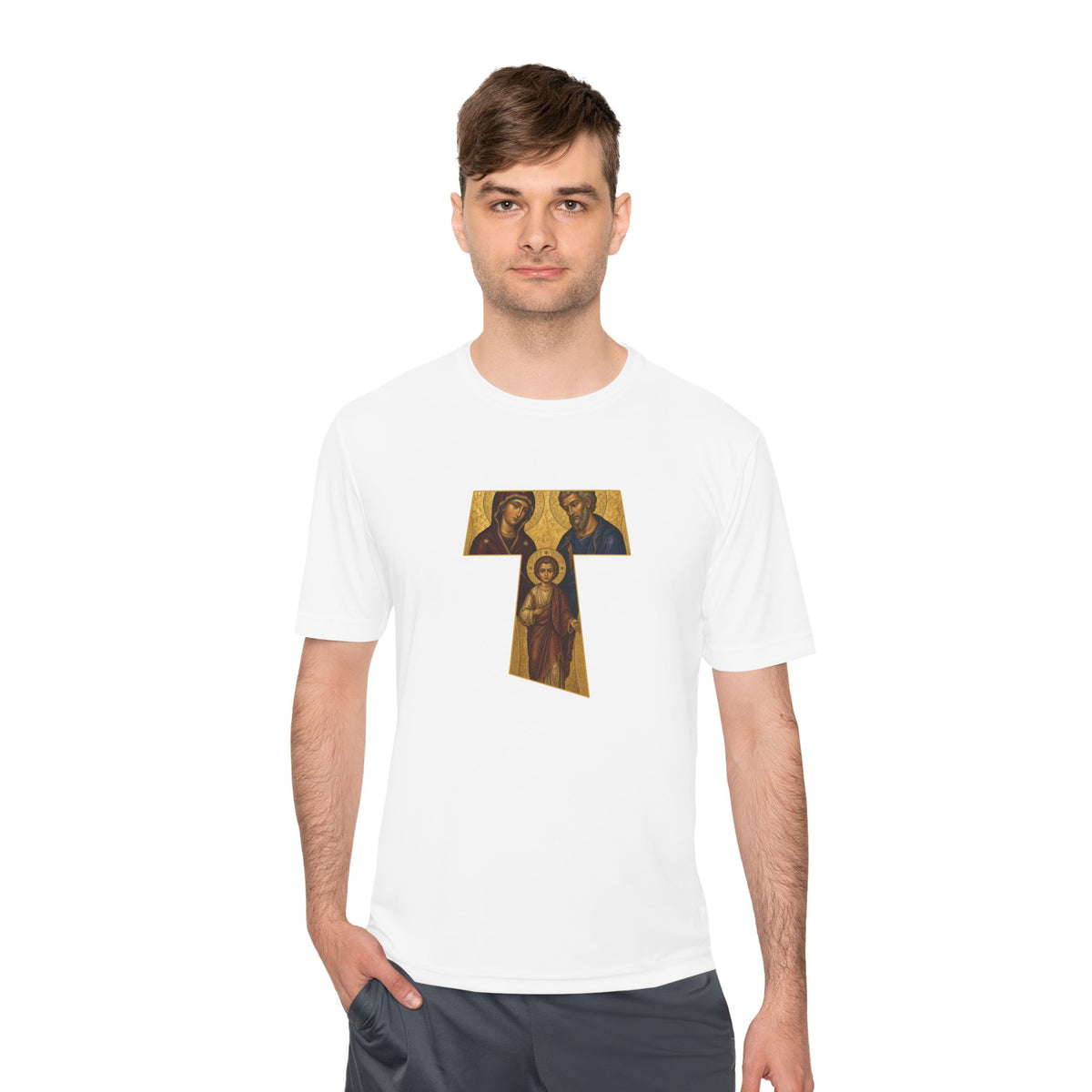 Holy Family Tau Cross – I AM Back Men's Dry-Fit Performance Tee