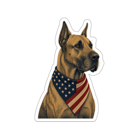 Patriotic Great Dane American Flag Bandana Die-Cut Sticker