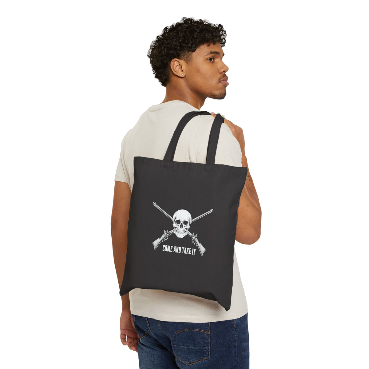 Come and Take It Jolly Roger Canvas Tote Bag - Black