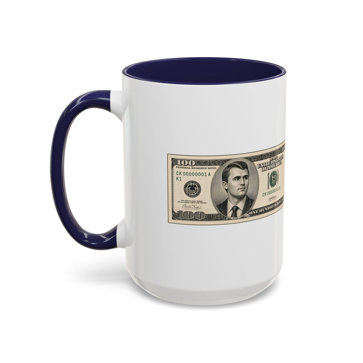 Charlie Kirk $100 Bill Accent Mug