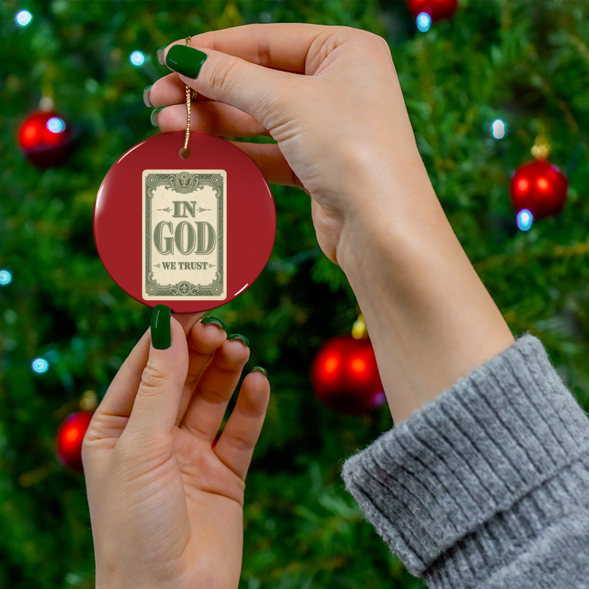 In God We Trust Card Ceramic Christmas Ornament