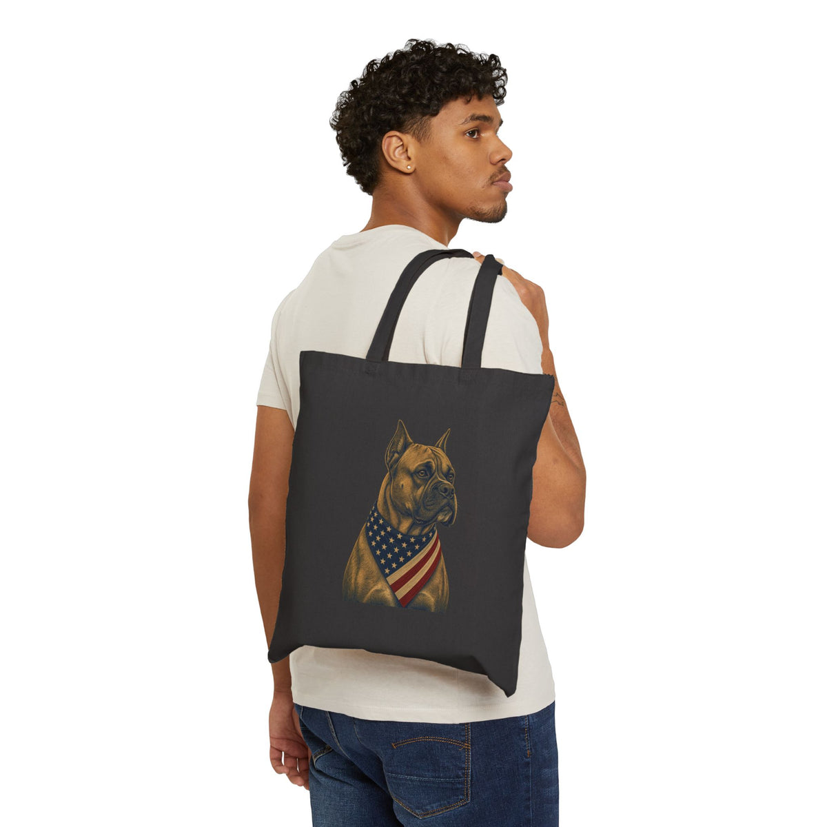 Boxer Patriotic Pup Canvas Tote Bag