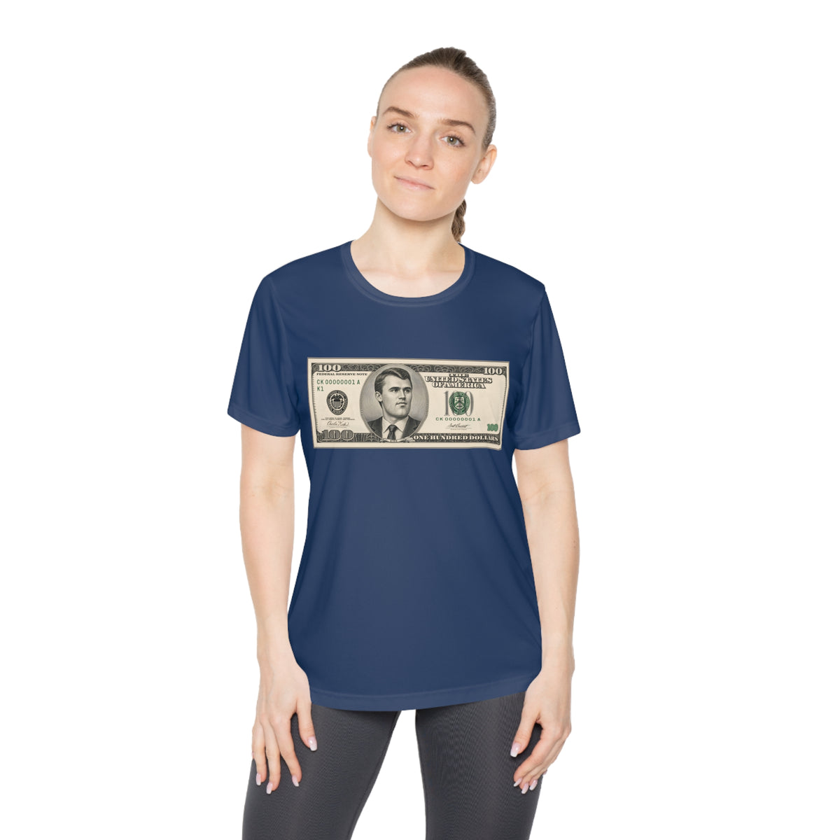 Charlie Kirk $100 Bill Women's Dry-Fit Performance Tee