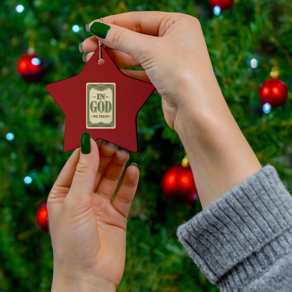 In God We Trust Card Ceramic Christmas Ornament