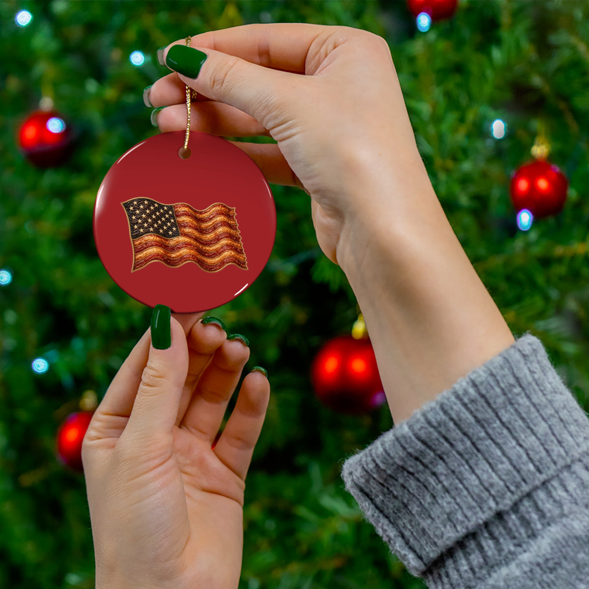 Bacon Flag Ceramic Christmas Ornament