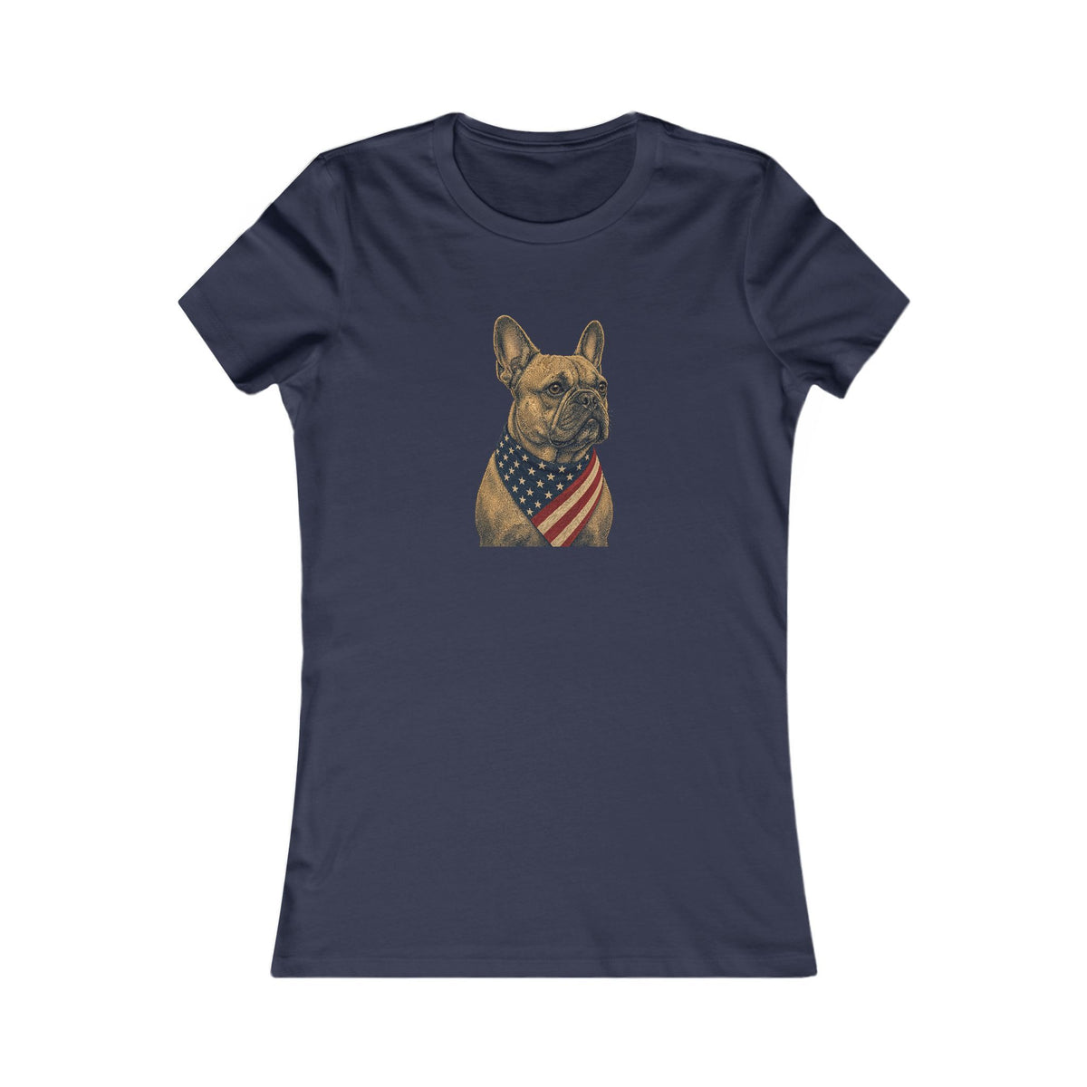 Patriotic French Bulldog American Flag Bandana Women's Slim Fit Tee