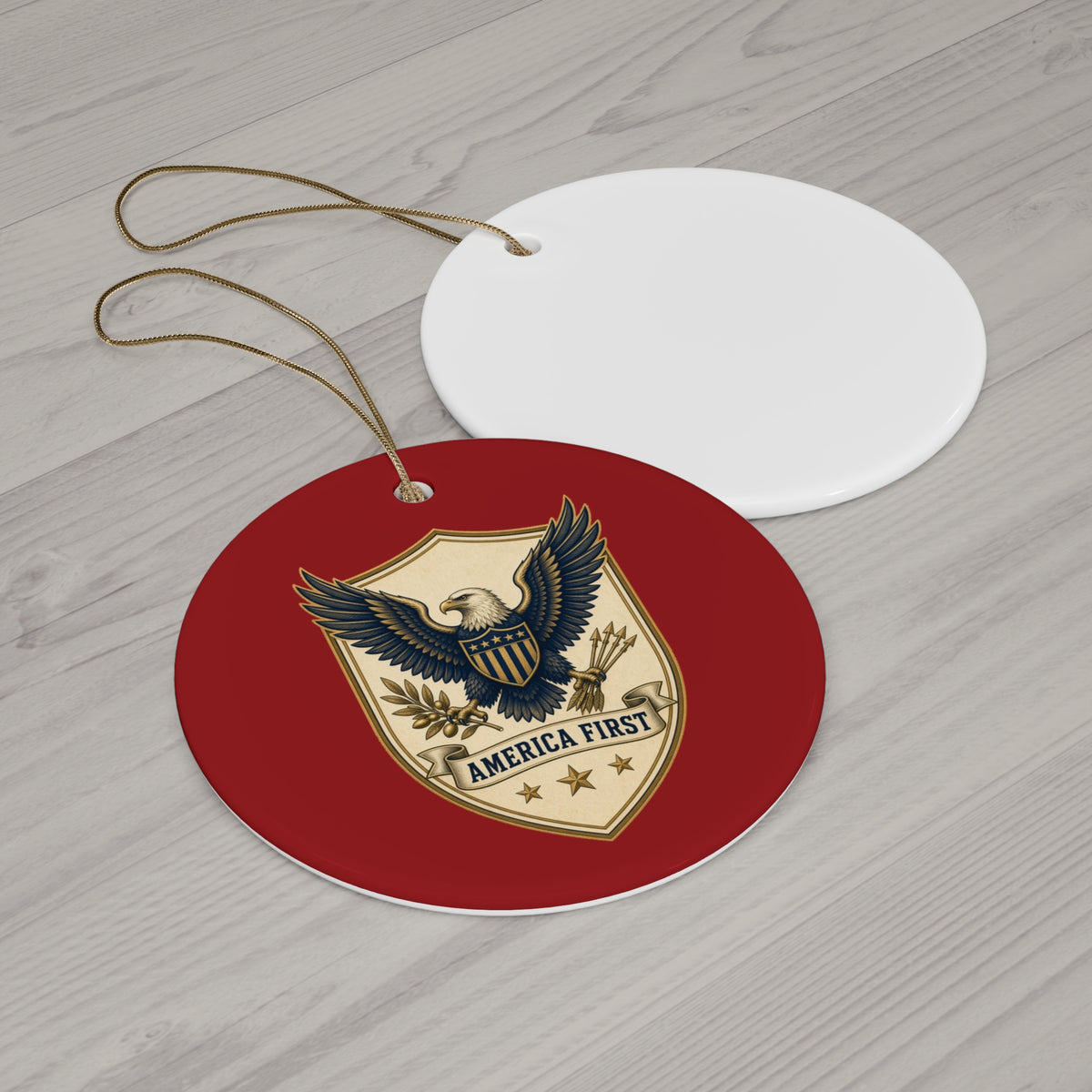 America First Badge Ceramic Christmas Ornament