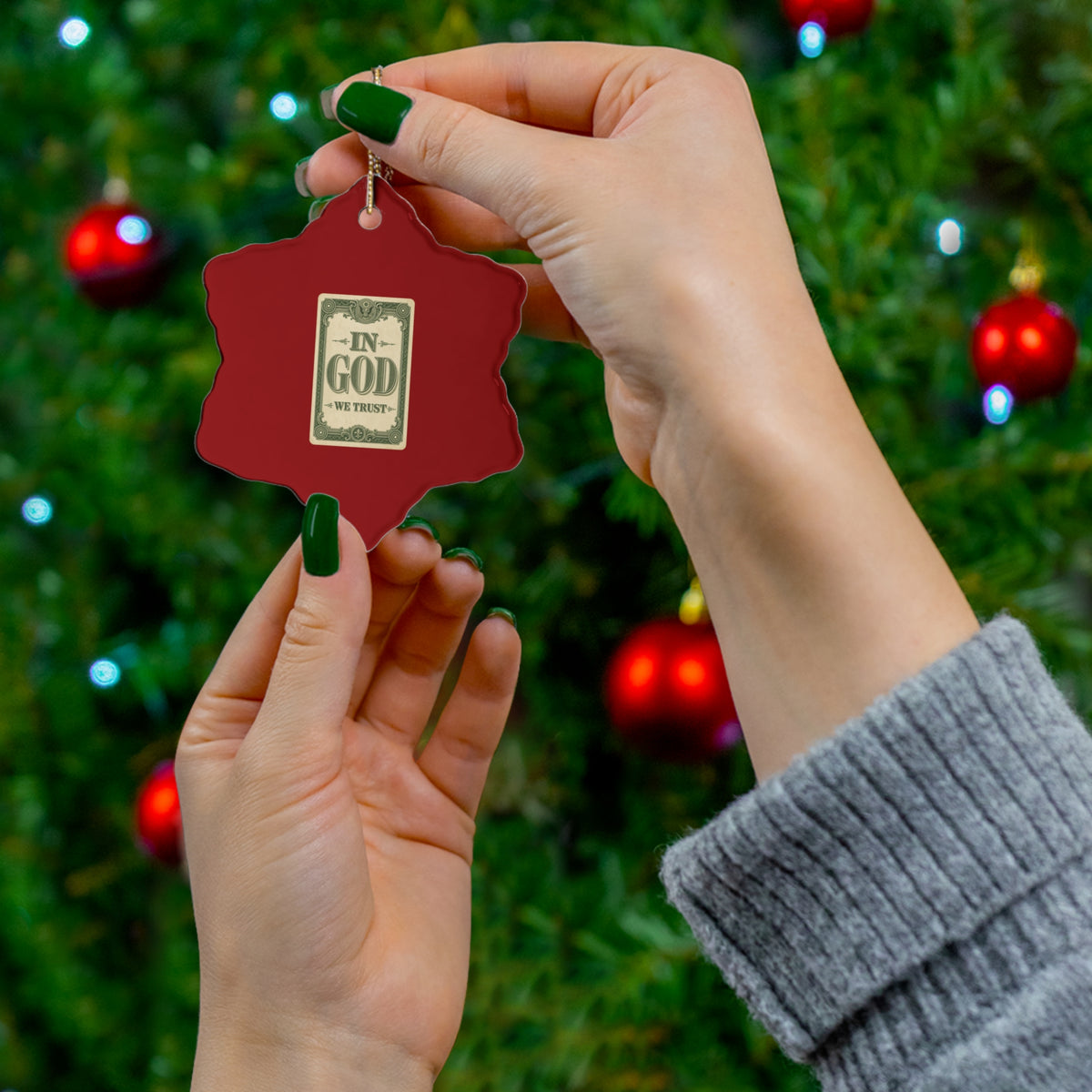 In God We Trust Card Ceramic Christmas Ornament