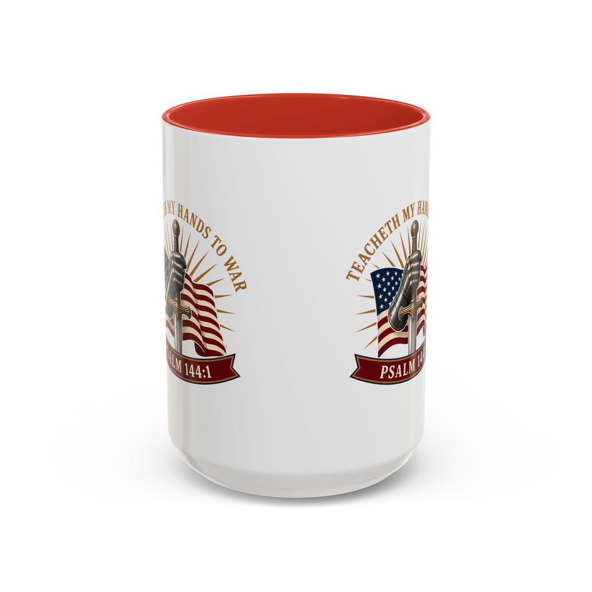 Gauntlet & Flag Psalm 144:1 Accent Mug