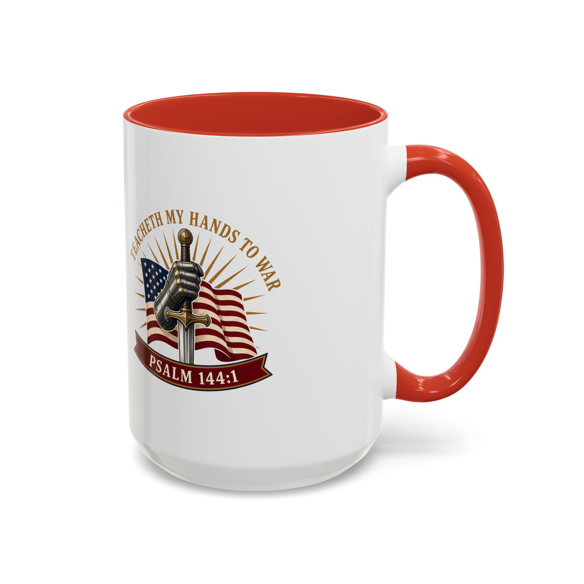Gauntlet & Flag Psalm 144:1 Accent Mug