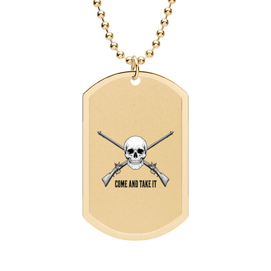 Come and Take It Jolly Roger Dog Tag Necklace
