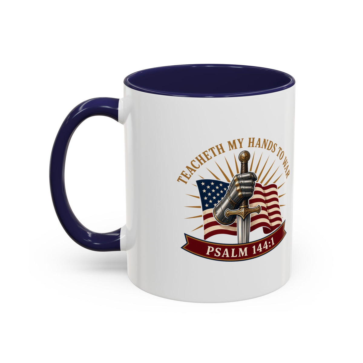Gauntlet & Flag Psalm 144:1 Accent Mug