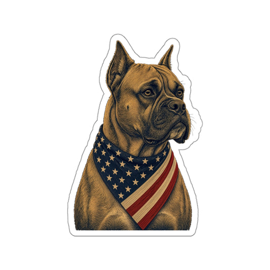 Patriotic Boxer American Flag Bandana Die-Cut Sticker
