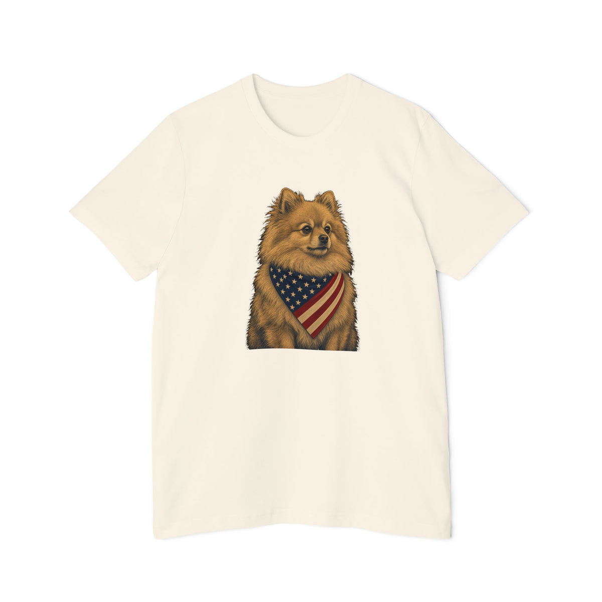 Patriotic Pomeranian American Flag Bandana Lightweight Tee in Natural – flat front