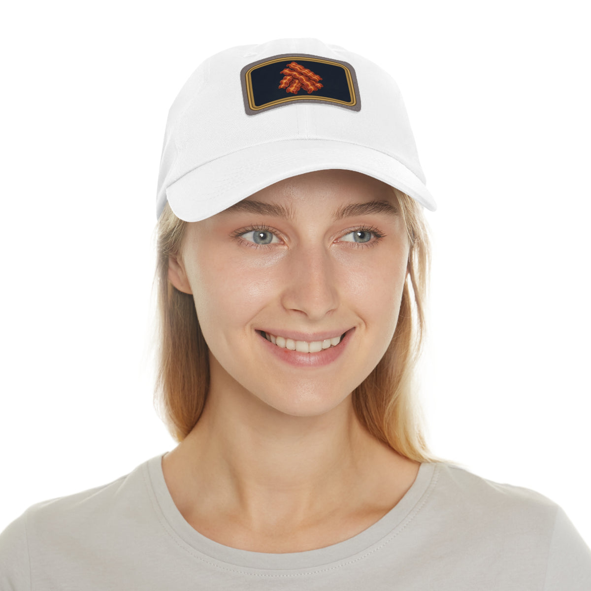 Bacon Pile Faux Leather Patch Dad Hat