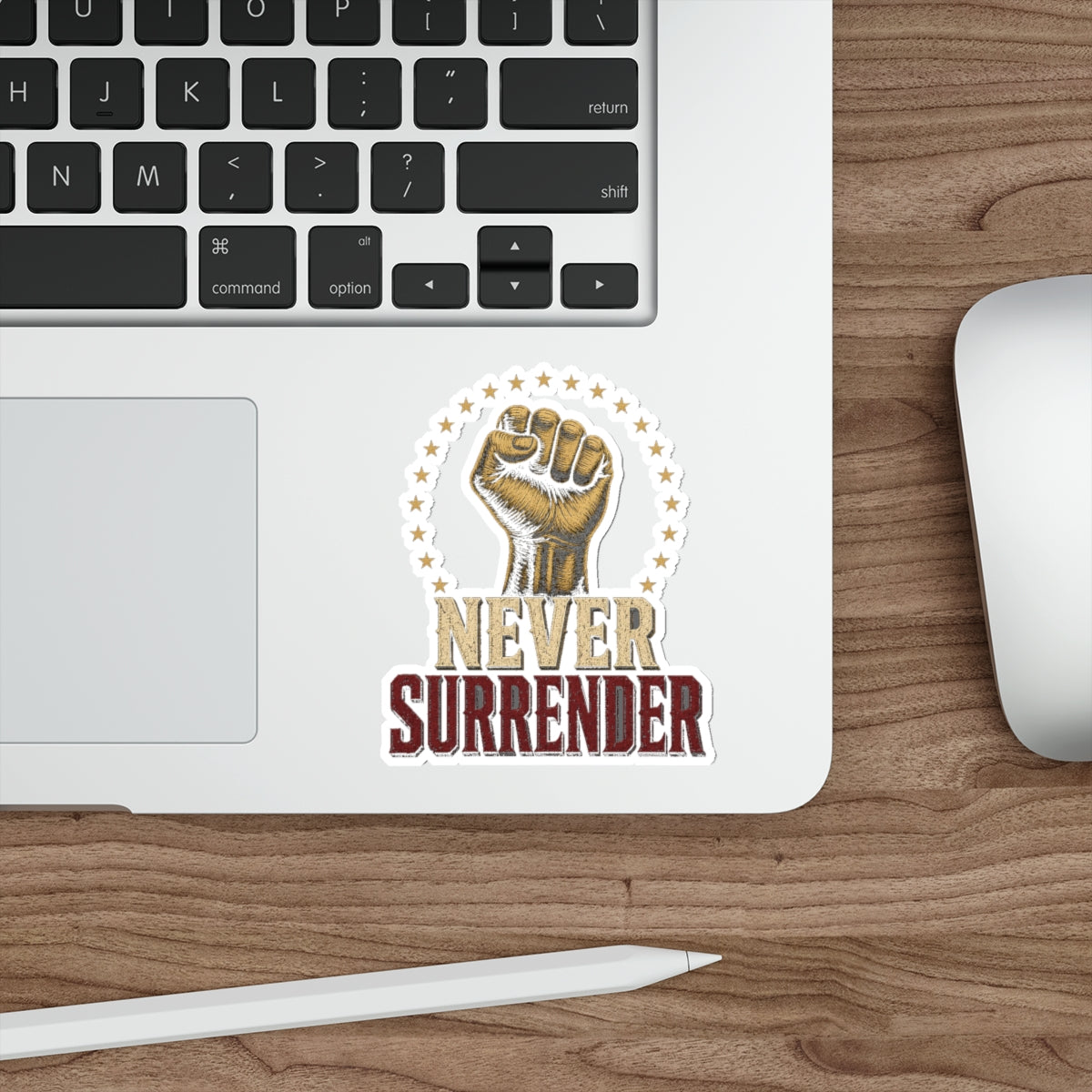 Never Surrender Gold Fist Die-Cut Sticker