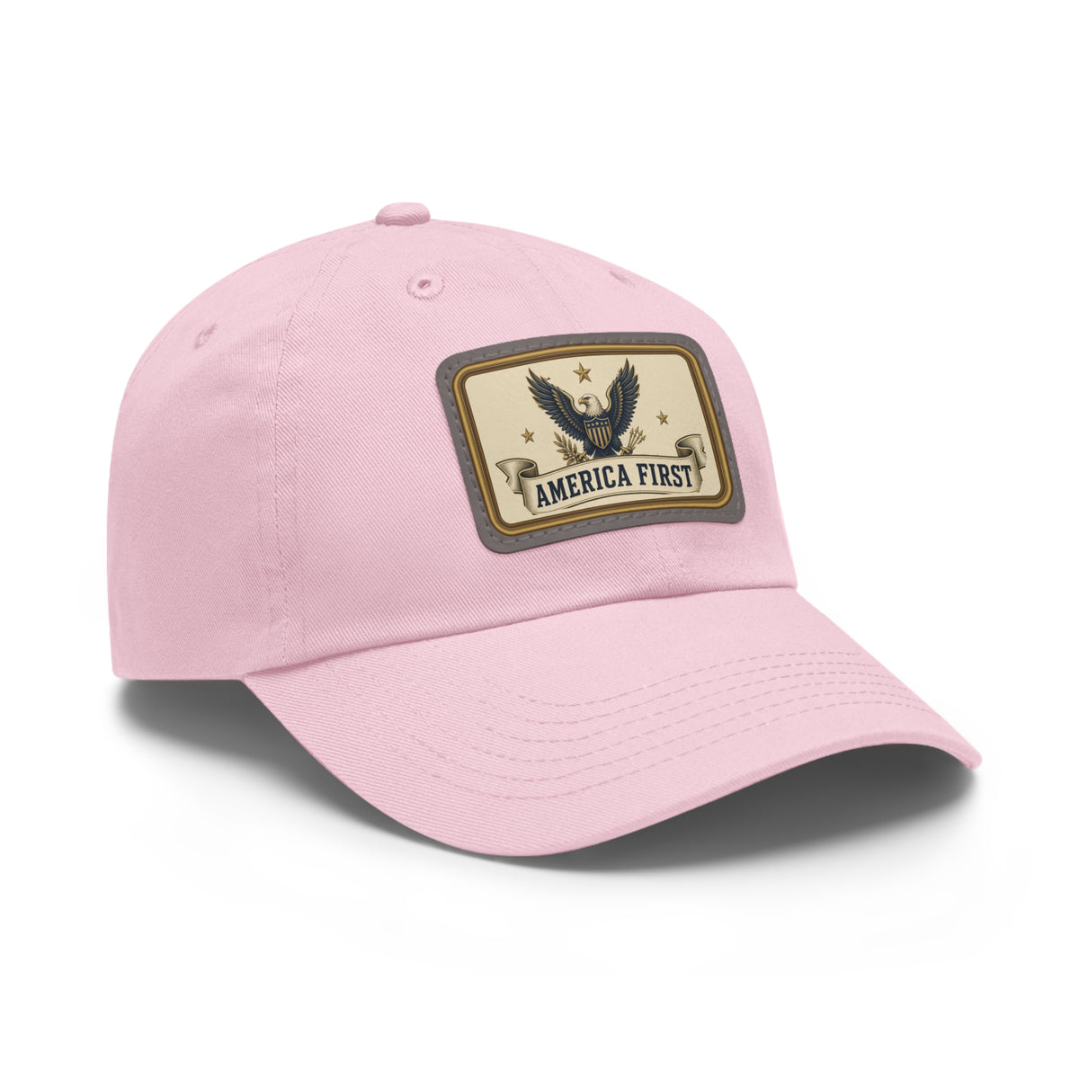 America First Badge Faux Leather Patch Dad Hat
