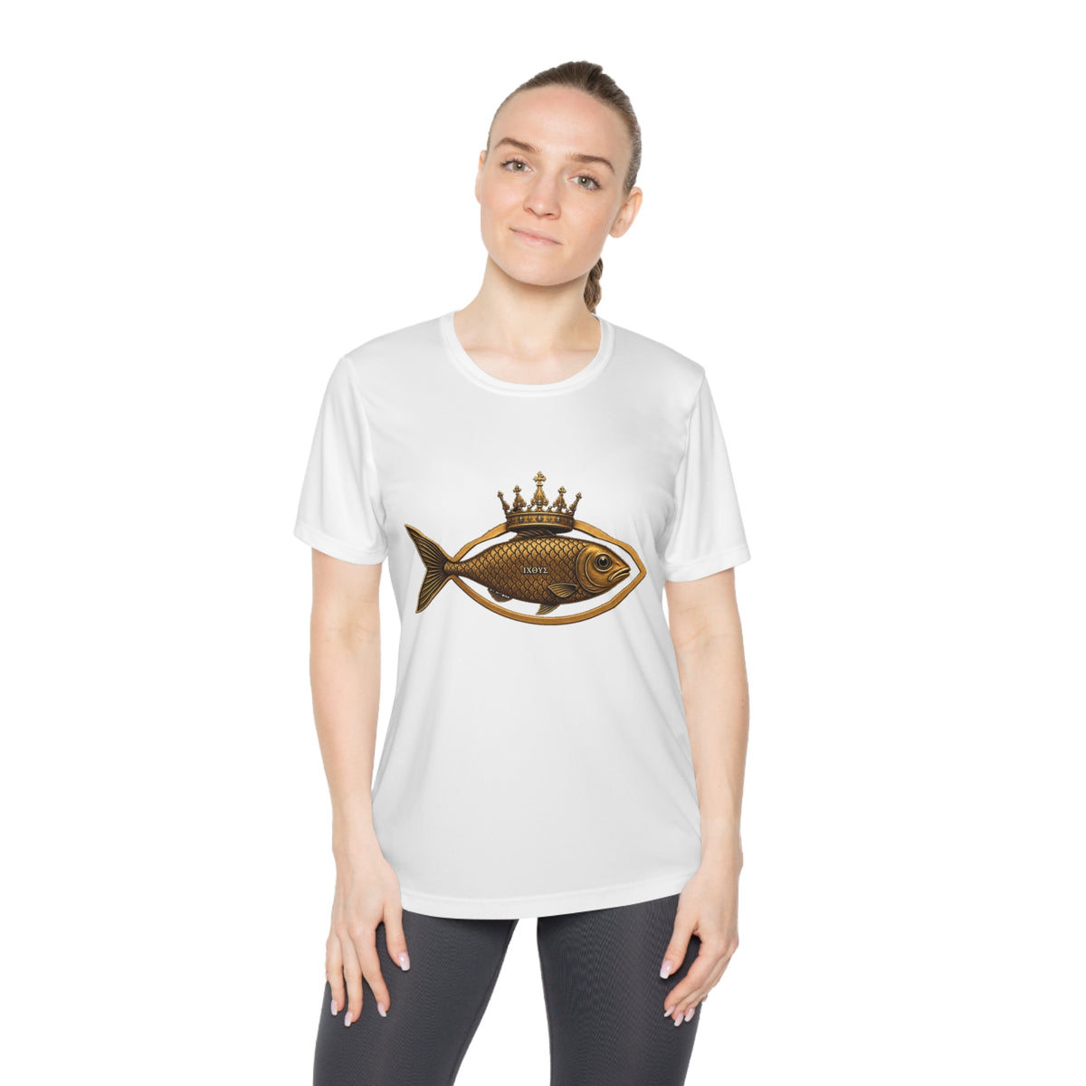Crowned Ichthys Jesus Fish Women's Dry-Fit Performance Tee