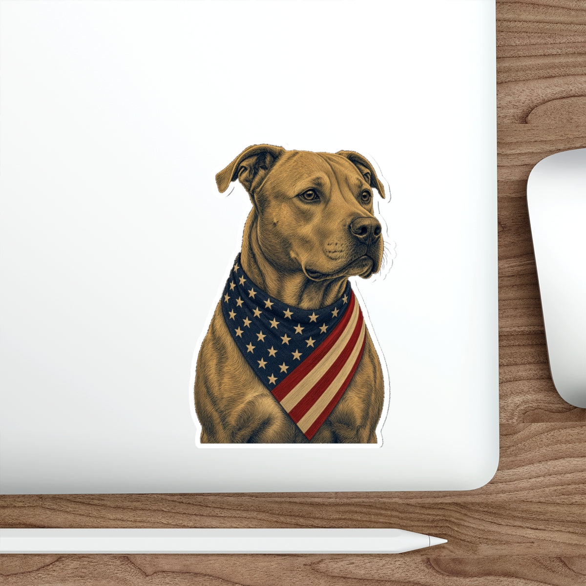 Patriotic Pit Bull American Flag Bandana Die-Cut Sticker