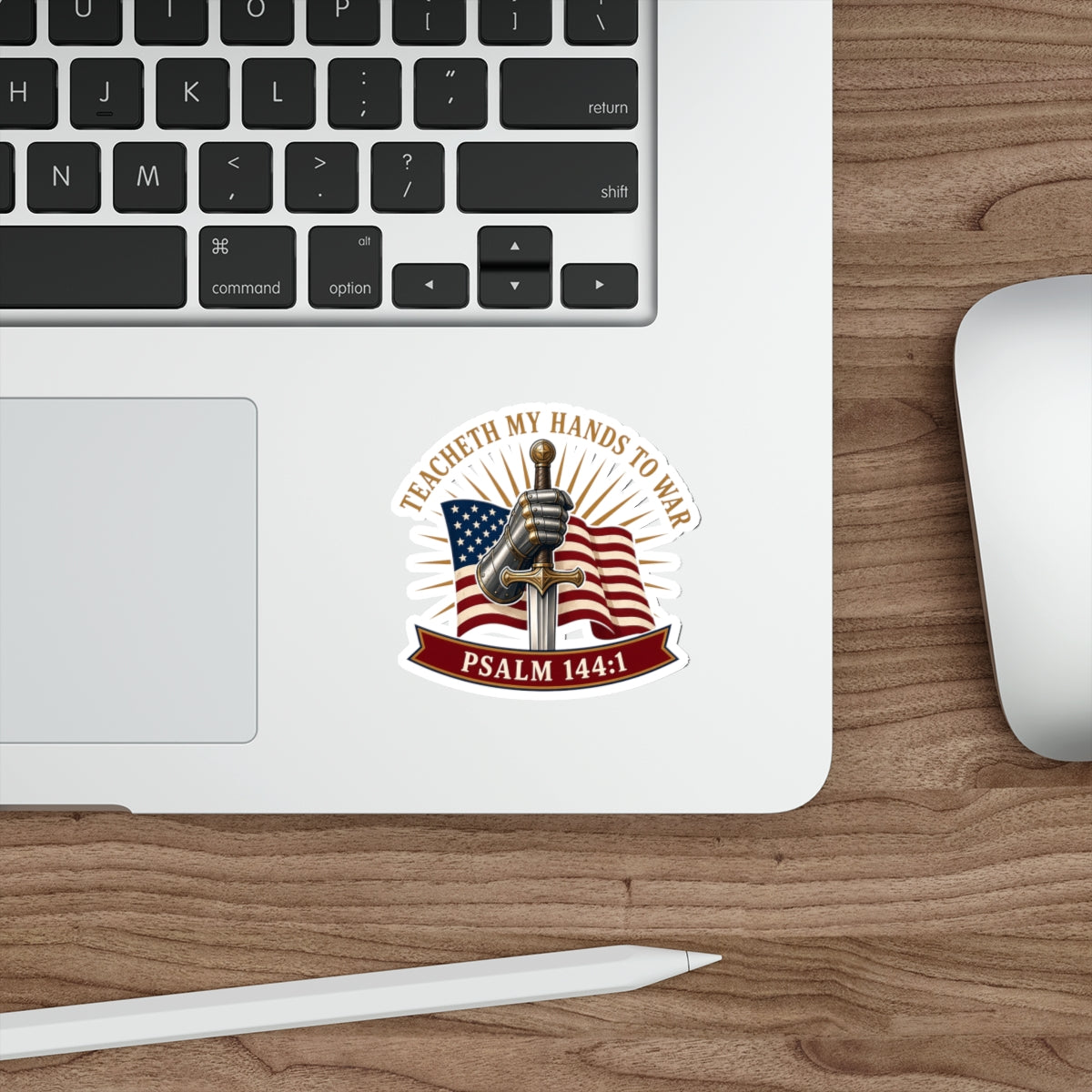 Gauntlet & Flag Psalm 144:1 Die-Cut Sticker