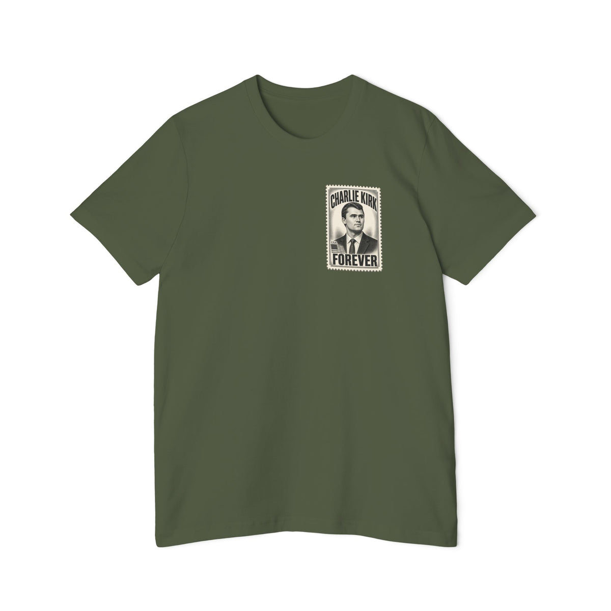 Charlie Kirk Prove Me Wrong Lightweight Tee in Military Green – flat front