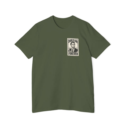 Charlie Kirk Prove Me Wrong Lightweight Tee in Military Green – flat front
