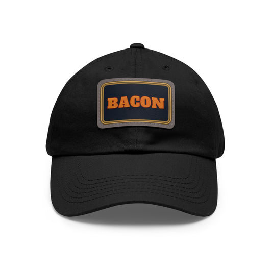 BACON Orange Block Faux Leather Patch Dad Hat