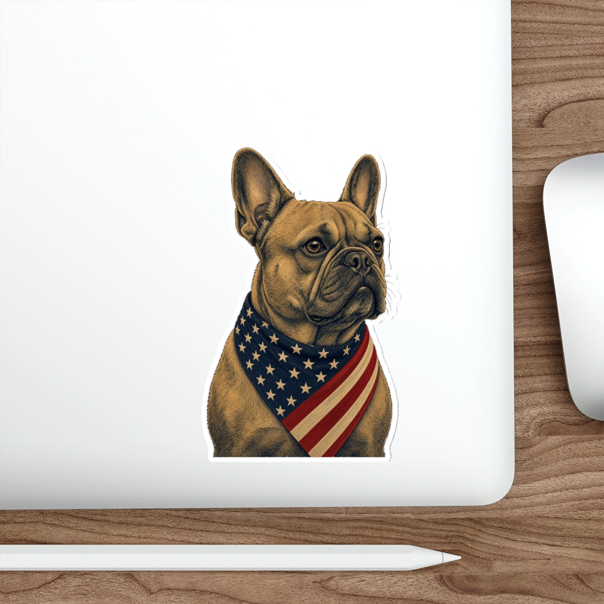 Patriotic French Bulldog American Flag Bandana Die-Cut Sticker