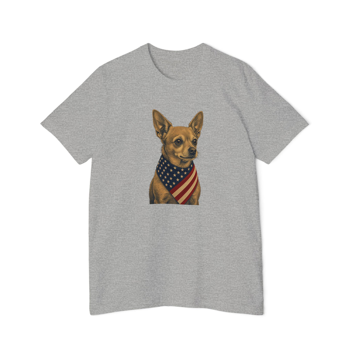Patriotic Chihuahua American Flag Bandana Lightweight Tee in Athletic Heather – flat front