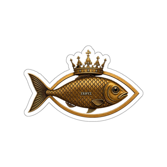 Crowned Ichthys Jesus Fish Die-Cut Sticker
