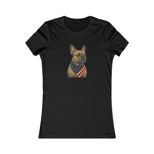 Patriotic French Bulldog American Flag Bandana Women's Slim Fit Tee