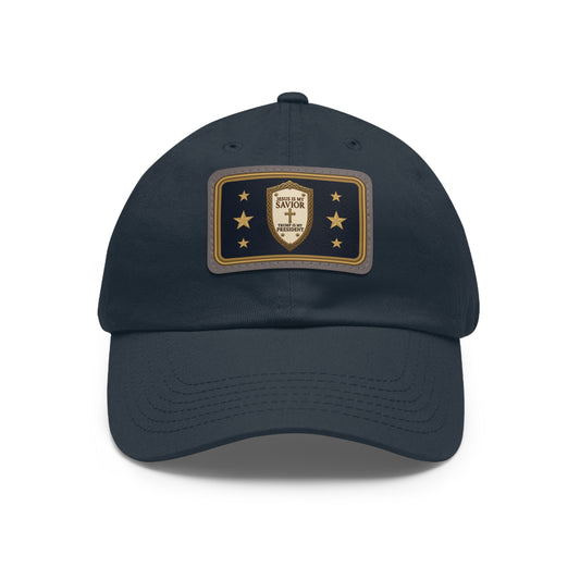 Jesus Is My Savior Trump Is My President Leather Patch Dad Hat in Navy – front