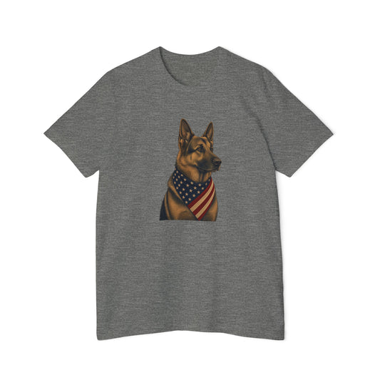 Patriotic German Shepherd American Flag Bandana Lightweight Tee in Deep Heather – flat front
