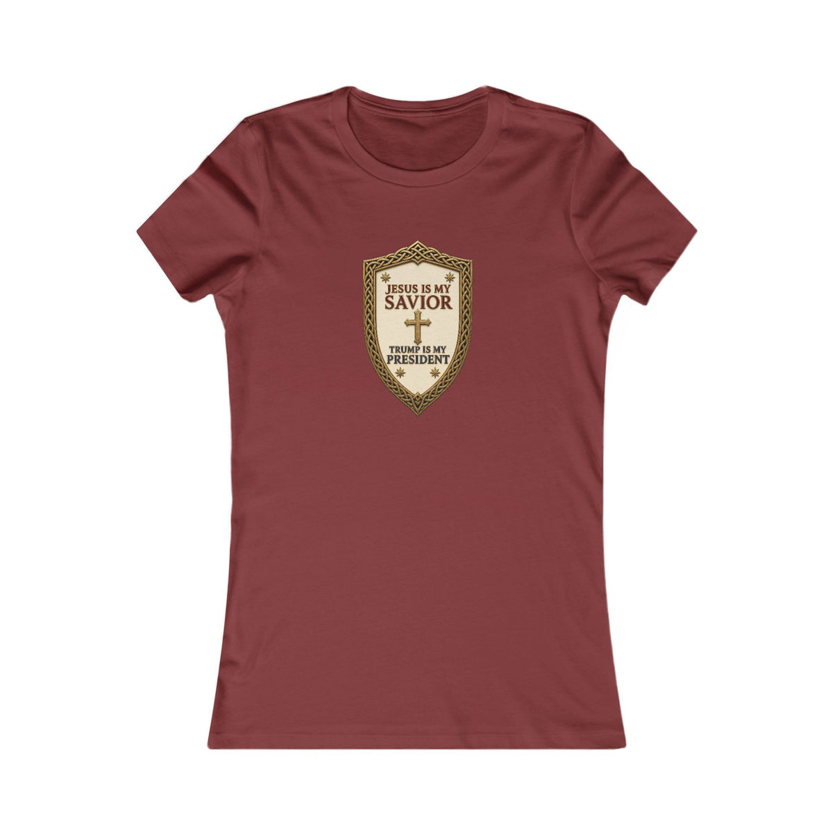 Jesus Is My Savior, Trump Is My President Shield Women's Slim Fit Tee
