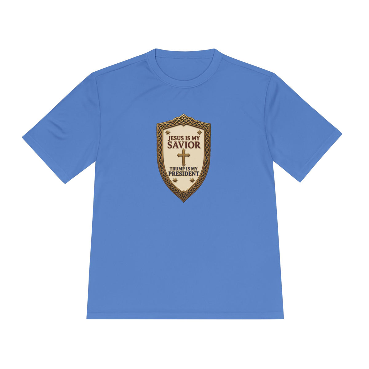 Jesus Is My Savior, Trump Is My President Shield Men's Dry-Fit Performance Tee