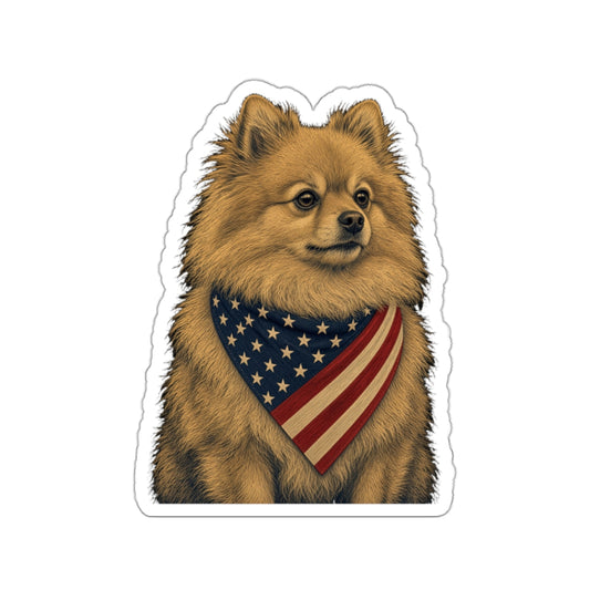 Patriotic Pomeranian American Flag Bandana Die-Cut Sticker