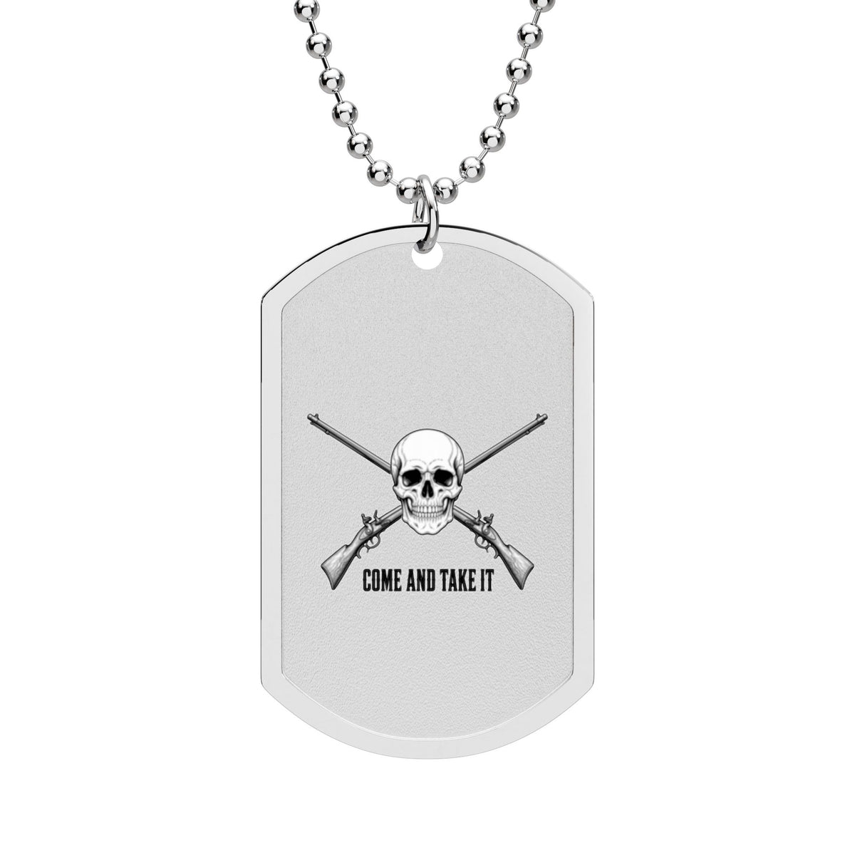 Come and Take It Jolly Roger Dog Tag Necklace