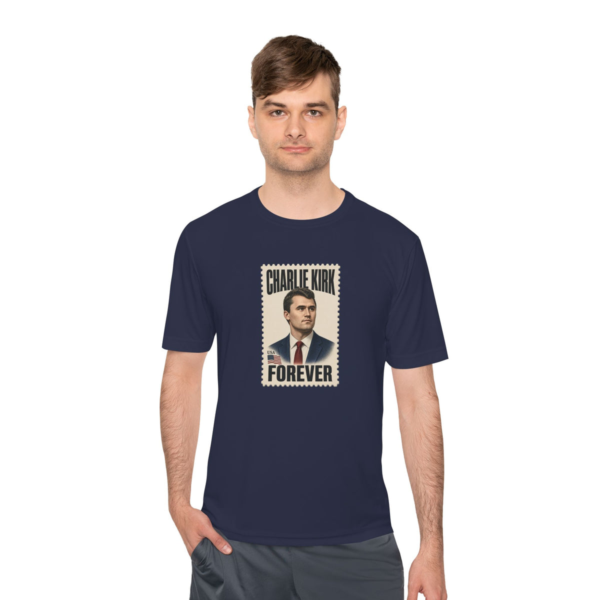 Charlie Kirk Forever Stamp Men's Dry-Fit Performance Tee
