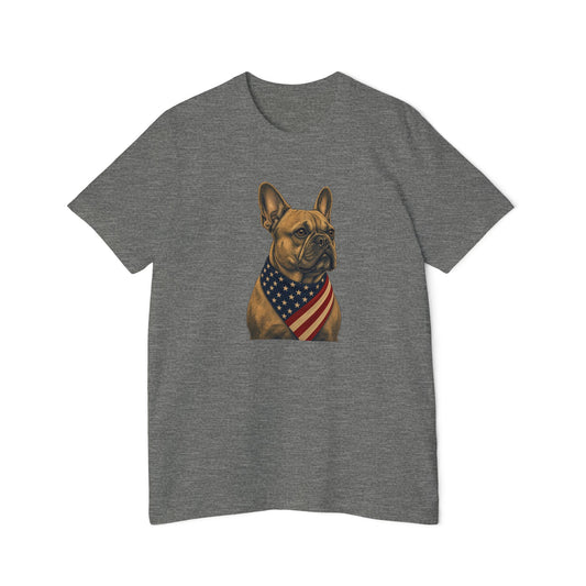 Patriotic French Bulldog American Flag Bandana Lightweight Tee in Deep Heather – flat front
