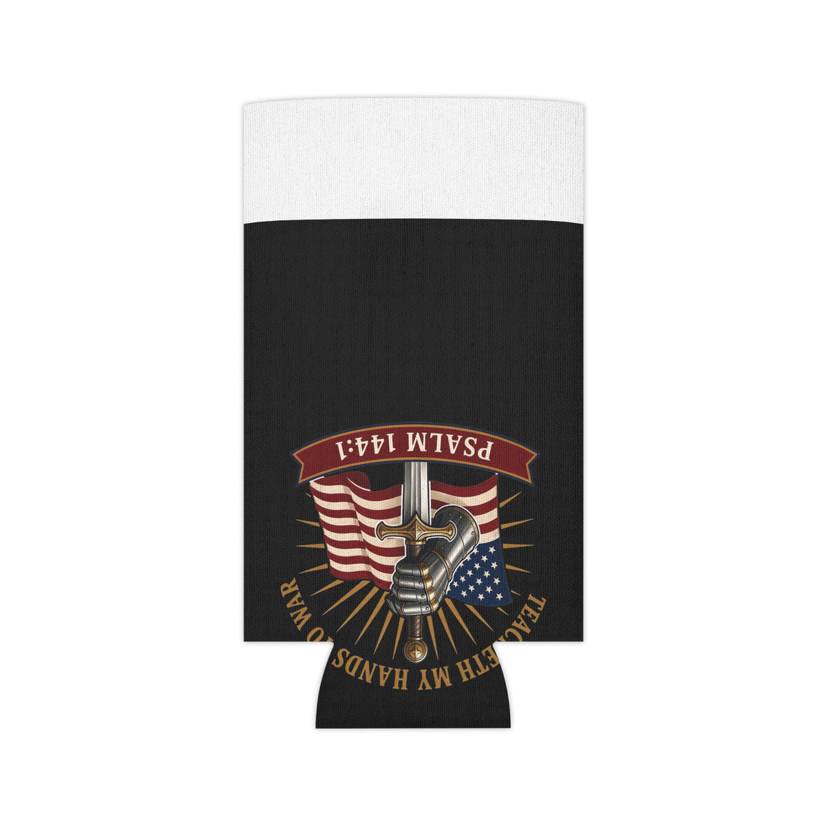 Gauntlet & Flag Psalm 144:1 Can Cooler
