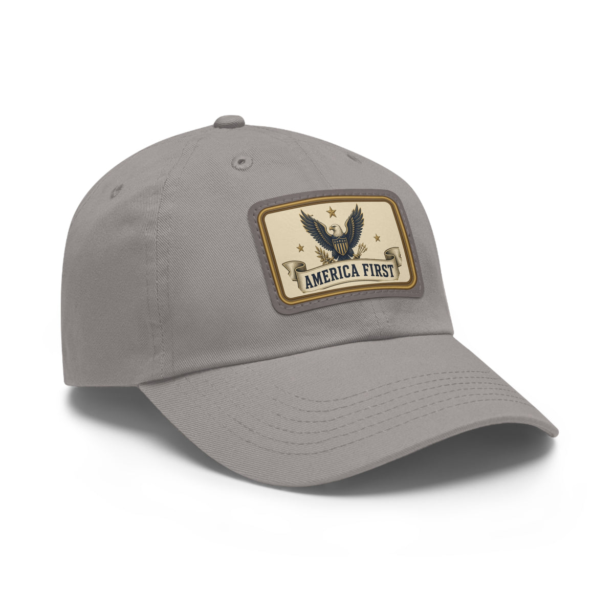 America First Badge Faux Leather Patch Dad Hat