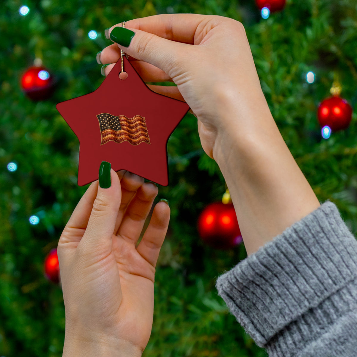 Bacon Flag Ceramic Christmas Ornament