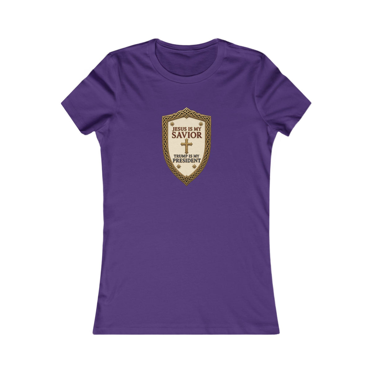 Jesus Is My Savior, Trump Is My President Shield Women's Slim Fit Tee
