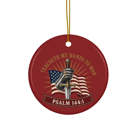 Gauntlet & Flag Psalm 144:1 Ceramic Christmas Ornament