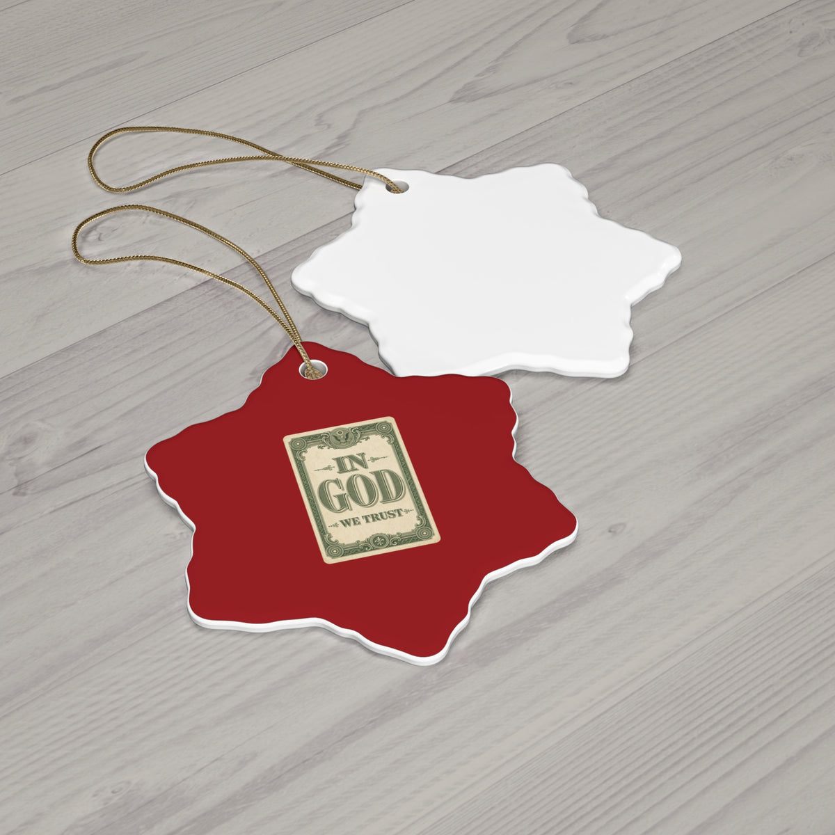 In God We Trust Card Ceramic Christmas Ornament
