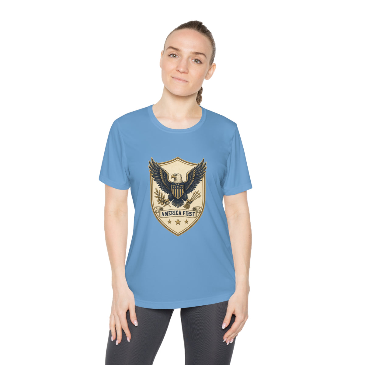 America First Badge Women's Dry-Fit Performance Tee